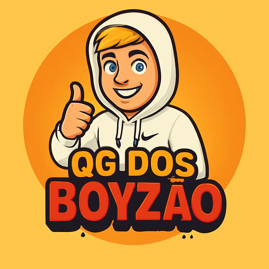 Logo do QG DOS BOYZÃO: mascote de moletom branco fazendo joinha